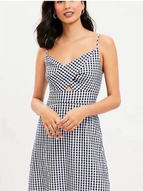 LOFT Black and White Gingham Mini Dress with Twist Front